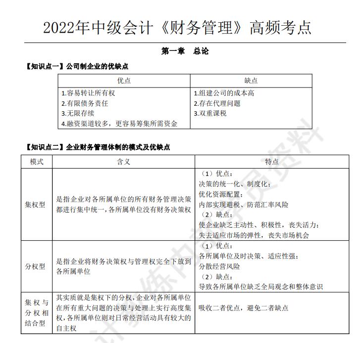 中级会计师考点高频必背核心知识点汇总 备考重点