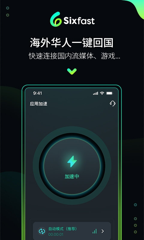 Sixfast加速器节点切换与延迟测试界面