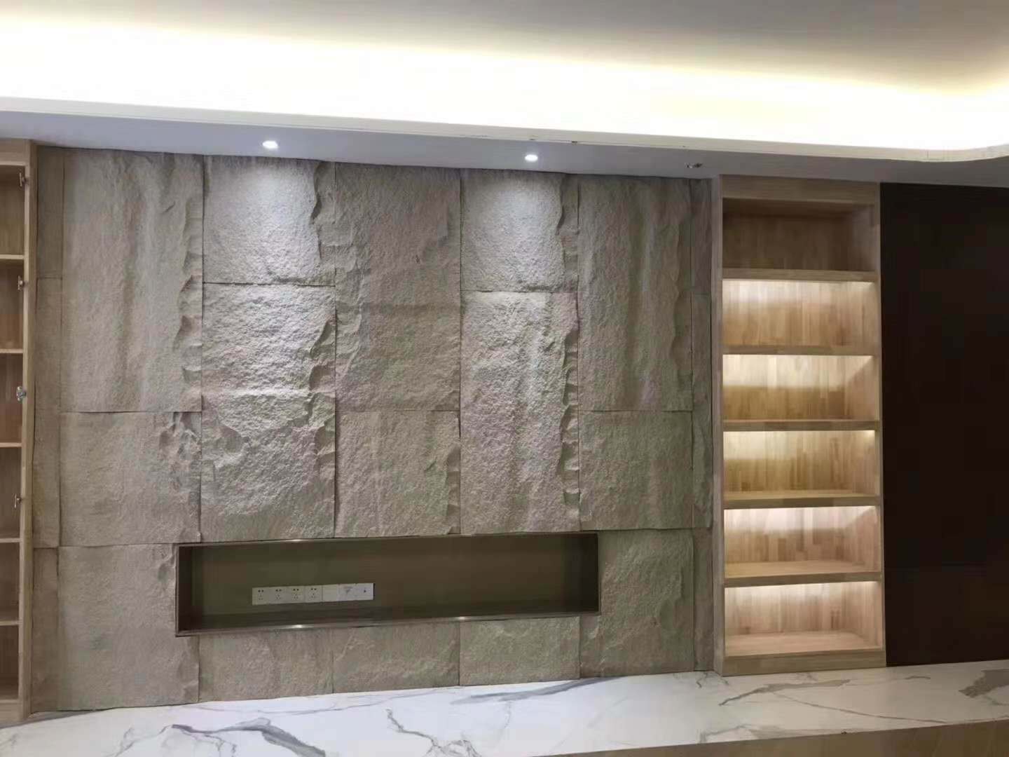 石全石美天然石材背景墙装修效果图施工细节与阳角处理