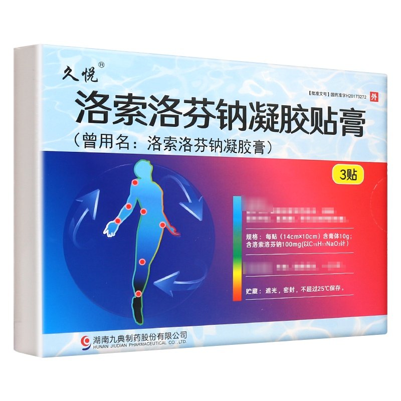 九典制药产品线 九典洛索洛芬钠凝胶贴膏和口服药品实拍