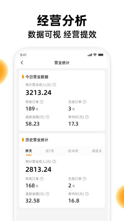 橙子校园商户端订单管理核销操作数据统计界面