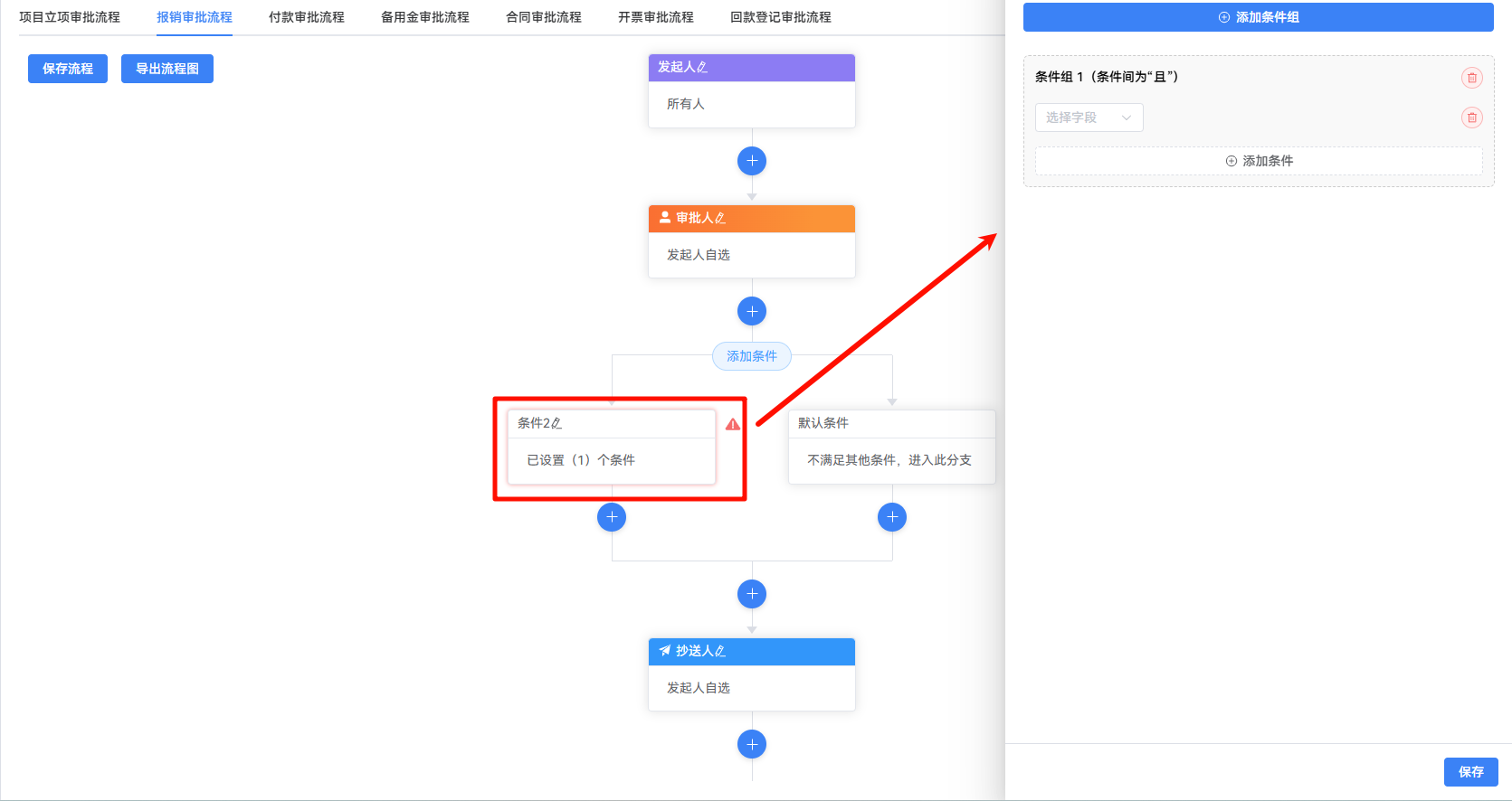 内控宝流程配置审批节点设置界面