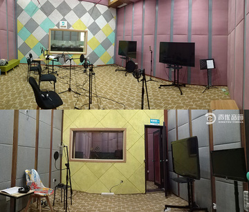 哇声片场录音棚配音演员反复录制场景