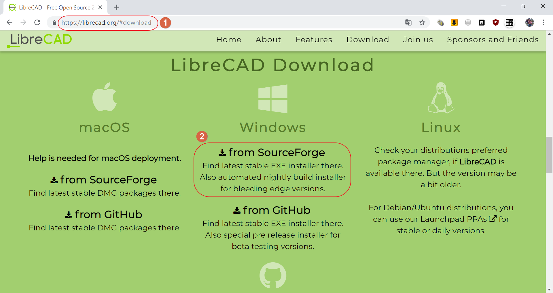 LibreCAD for Mac 官网下载页面 dmg文件