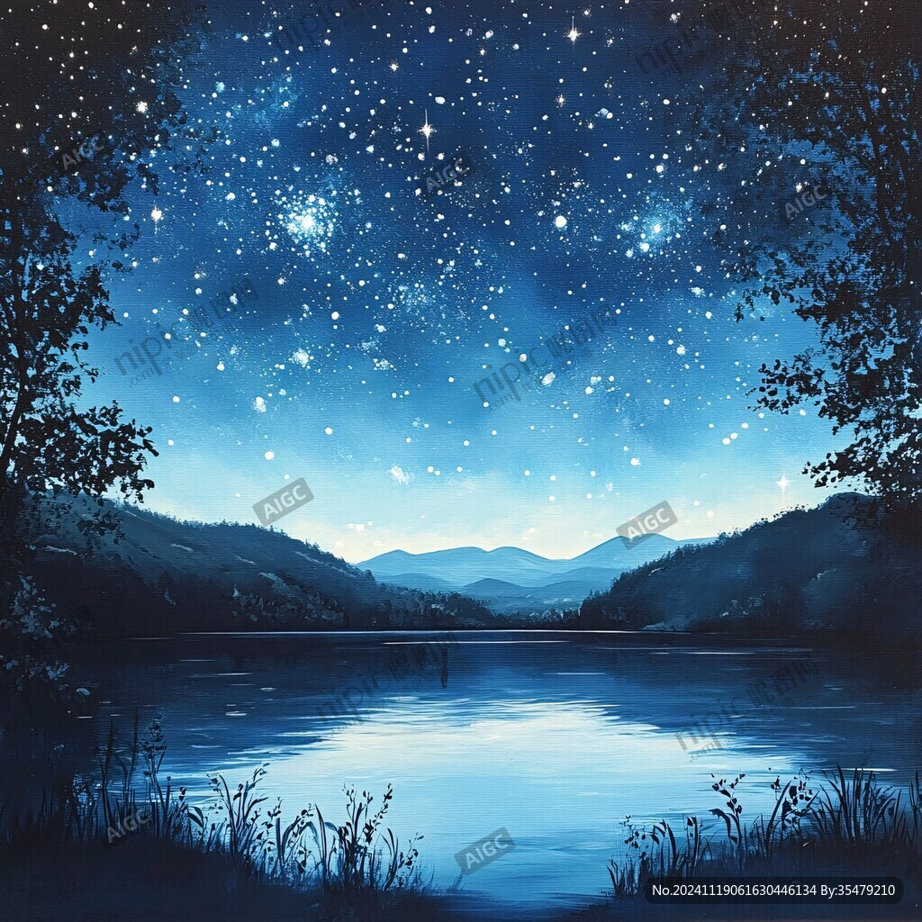 云水伴星朋友圈配图夜景水面