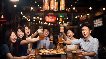 干杯 公司团建同事聚餐举杯祝酒场景