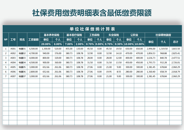 妙算社保 社保缴费明细结果分项展示