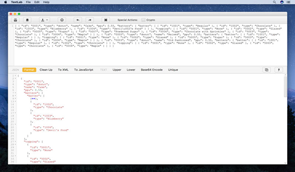 TextLab for Mac(代码格式转换软件) JSON转XML实际操作截图 转换结果展示