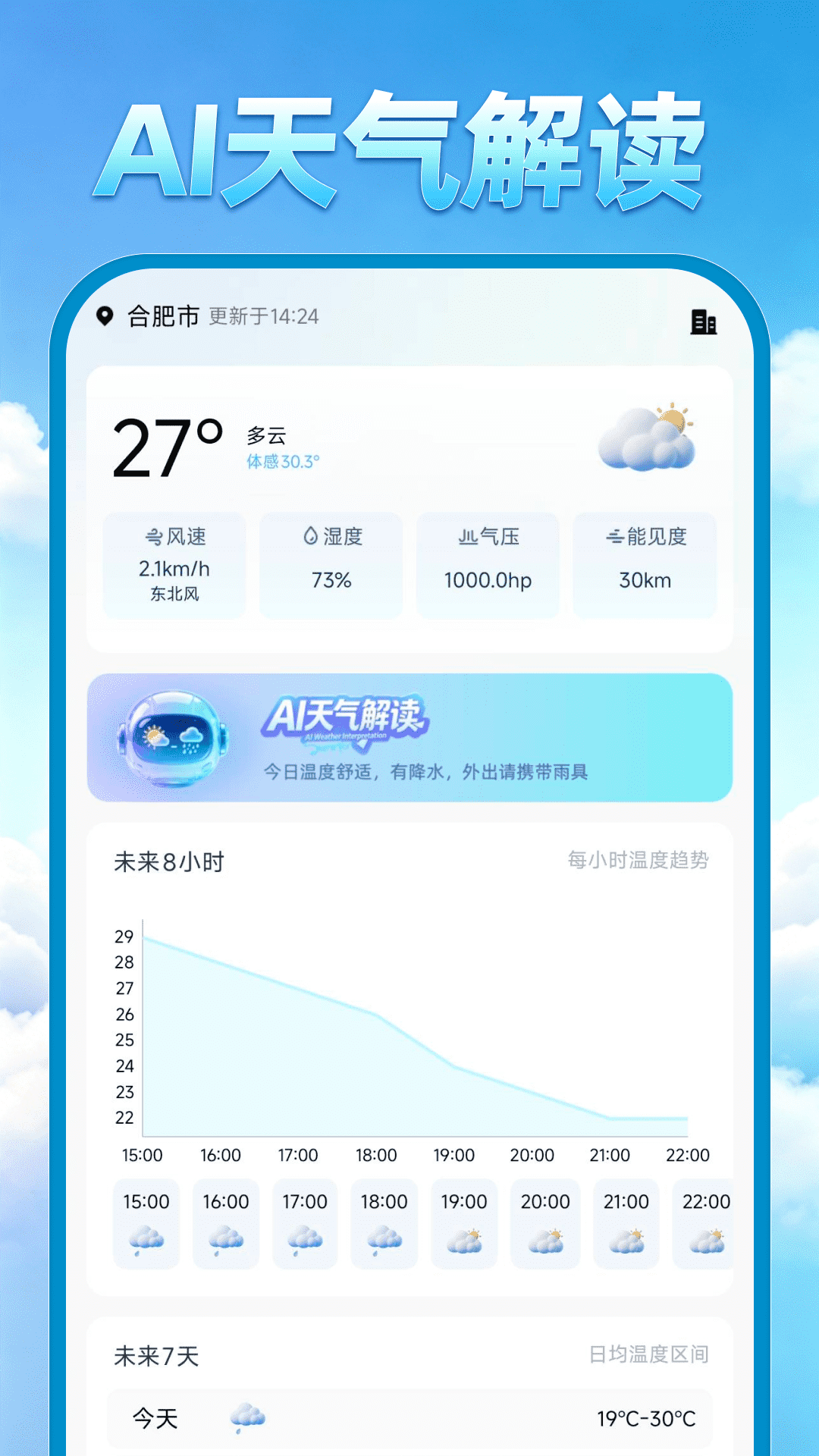 AI天气播报 实时精准提醒 今日出行天气 手机天气软件实测界面