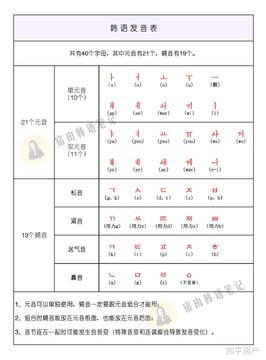 韩语字母发音表零基础完整版 元音辅音收音全表配图