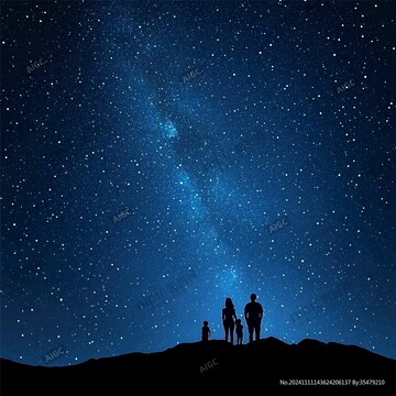 星光灿烂夜晚观星人群剪影氛围图