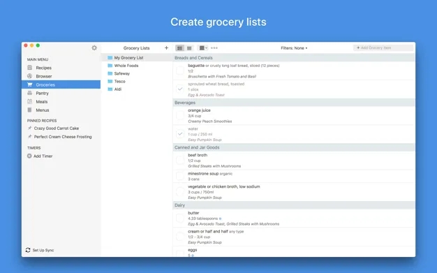 Paprika Recipe Manager for Mac(食谱管理器) 做饭模式与购物清单实际使用场景图