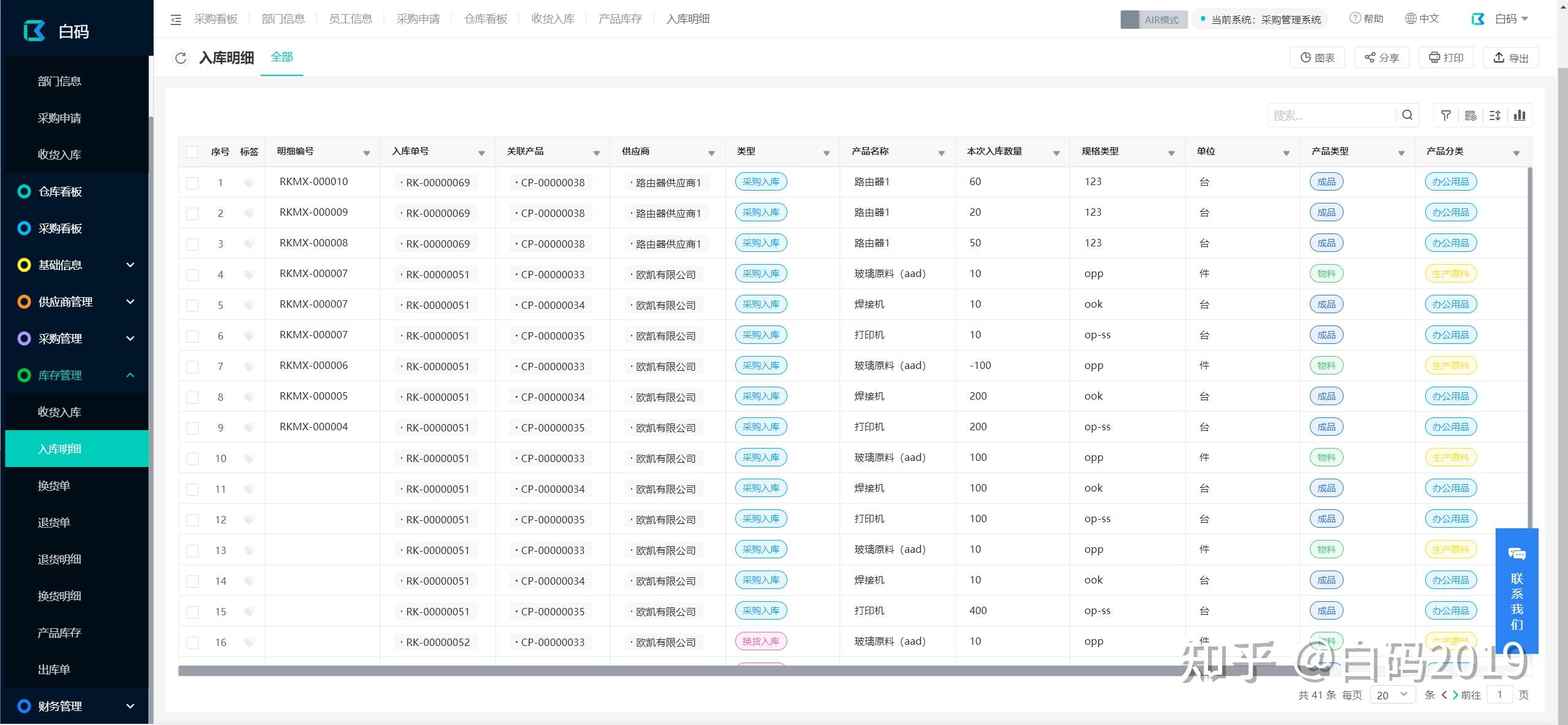 材路管家采购账目对账 数据统计界面