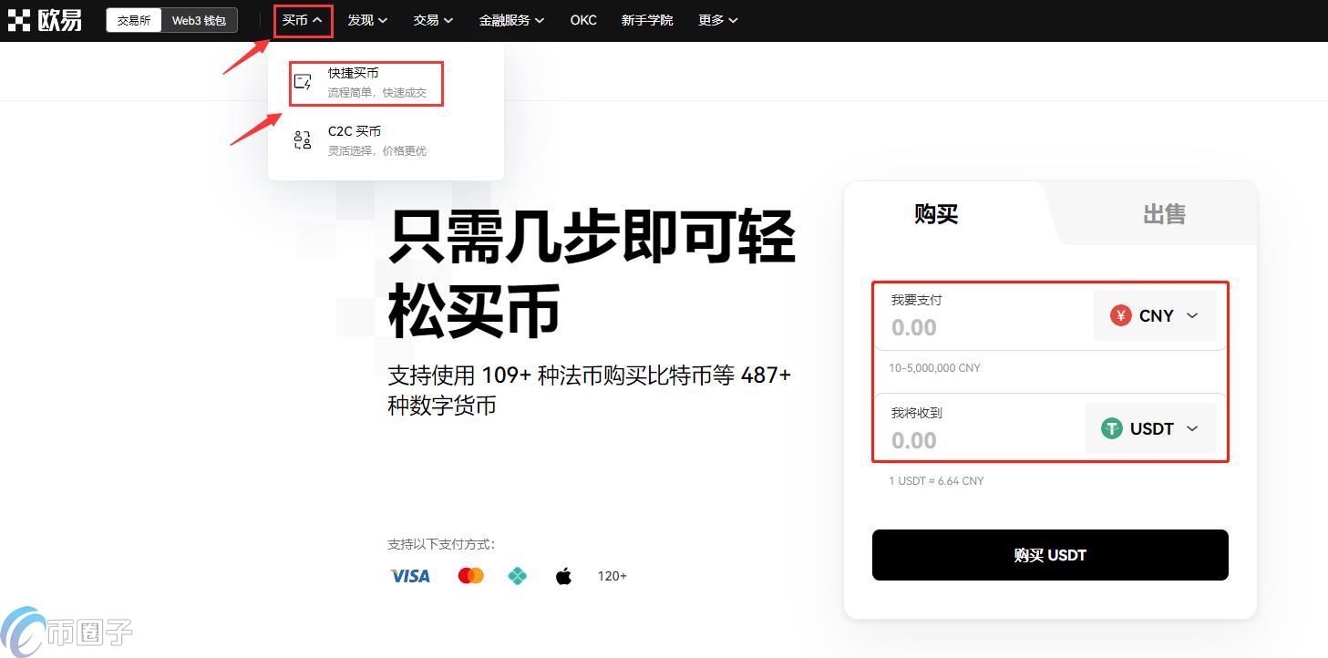 欧易OKX充值USDT买STETH, 配图展示欧易OKX法币入金购买USDT操作界面,与STETH购买教程相关,色彩清晰 无水印
