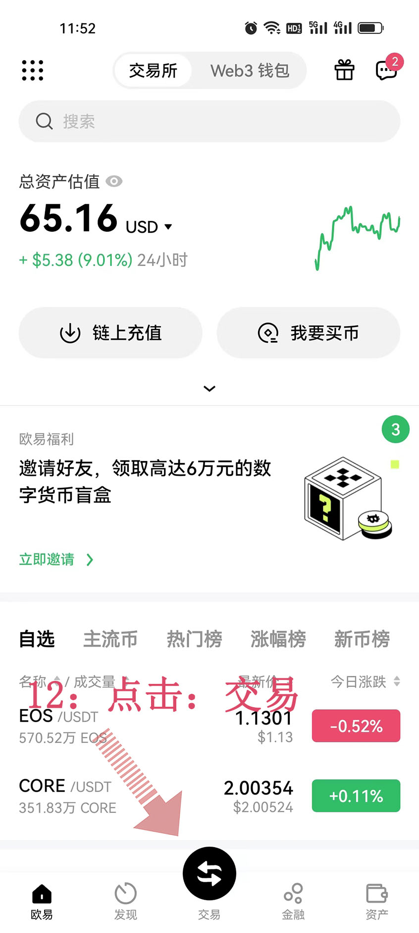 OKX赚币 理财 与充币结合 示意图 数字资产转入