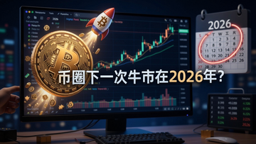 2026年币圈牛市爆发画面,比特币火箭冲破屏幕,背景是加密交易图表和日历圈出2026年,屏幕中央悬浮疑问文字“币圈下一次牛市在2026年?”,币圈下一次牛市在2026年,概括本文全部内容