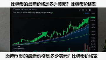 实时跳动的比特币美元价格与行情曲线图,屏幕显示绿色上涨K线,关键词为“比特币的最新价格是多少美元?比特币价格表”概括全文
