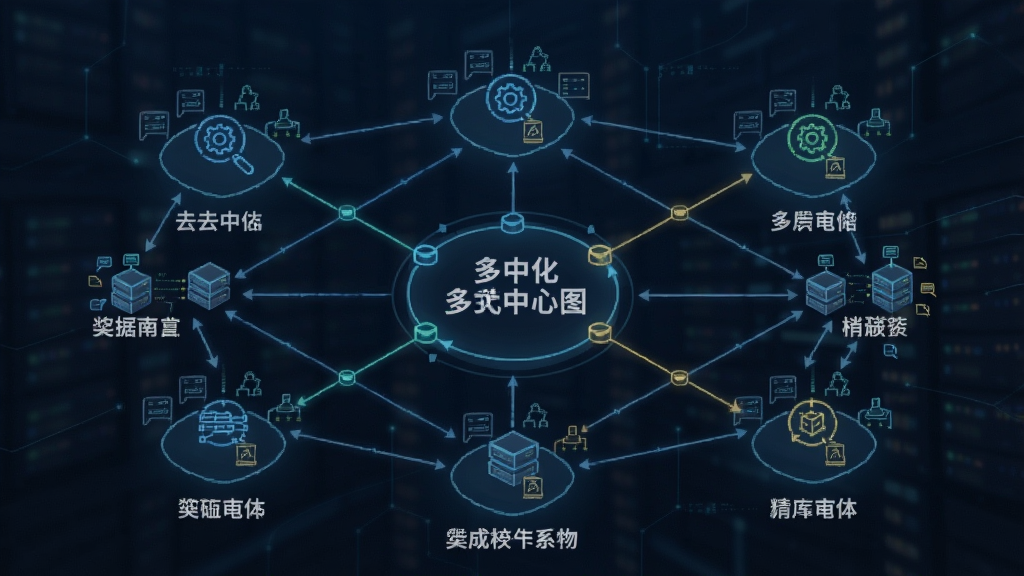 去中心化网络多节点协作概念图展示分布式结构,去中心化