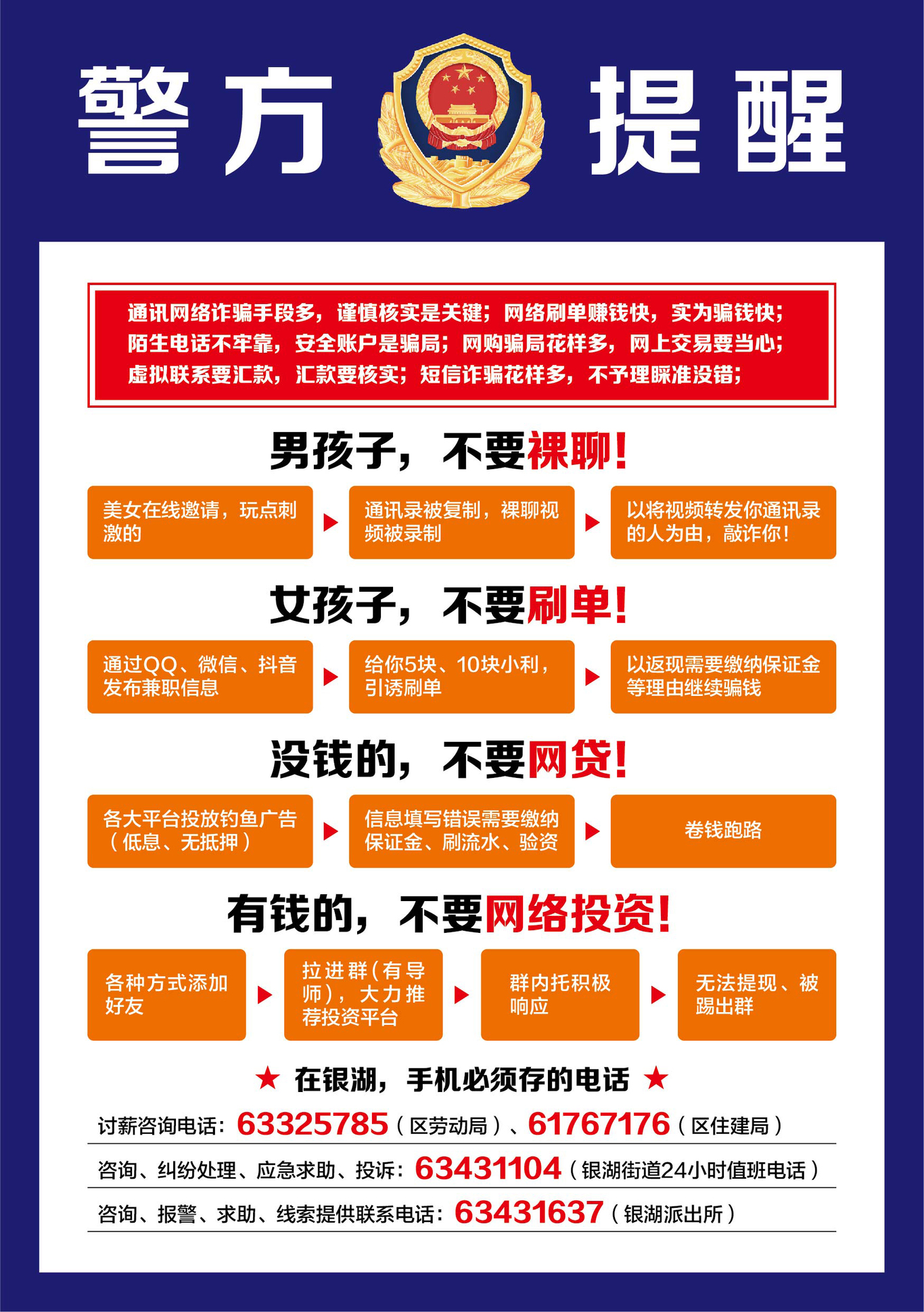 WLD币防骗警示标语和常见骗局流程图