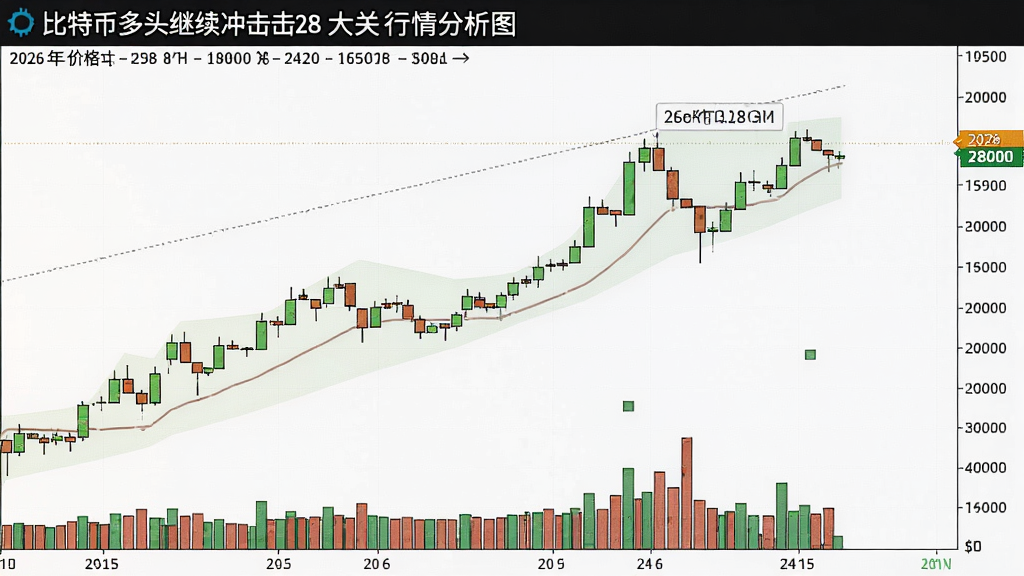 “比特币多头继续冲击28大关行情分析图”,展示2026年价格攻击28000美元一带的多次试探与成交量变化,比特币多头,全文围绕比特币多头继续对28大关的后市策略展开