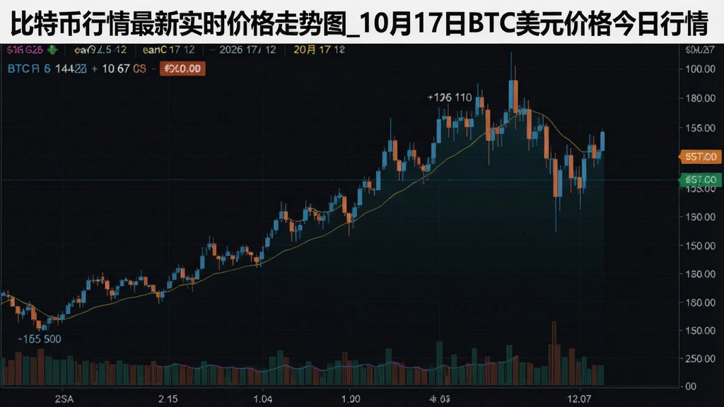 一张显示2026年10月17日比特币分时走势的图表,包含BTC实时价格曲线和美元标注,图上有明显波动,并配有文字“比特币行情最新实时价格走势图_10月17日BTC美元价格今日行情”