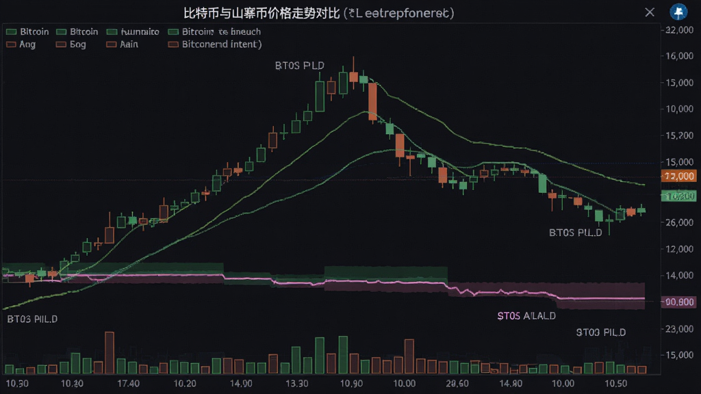 比特币与山寨币价格走势对比图,重点展示比特币上涨时山寨币横盘或下跌的关键K线对比