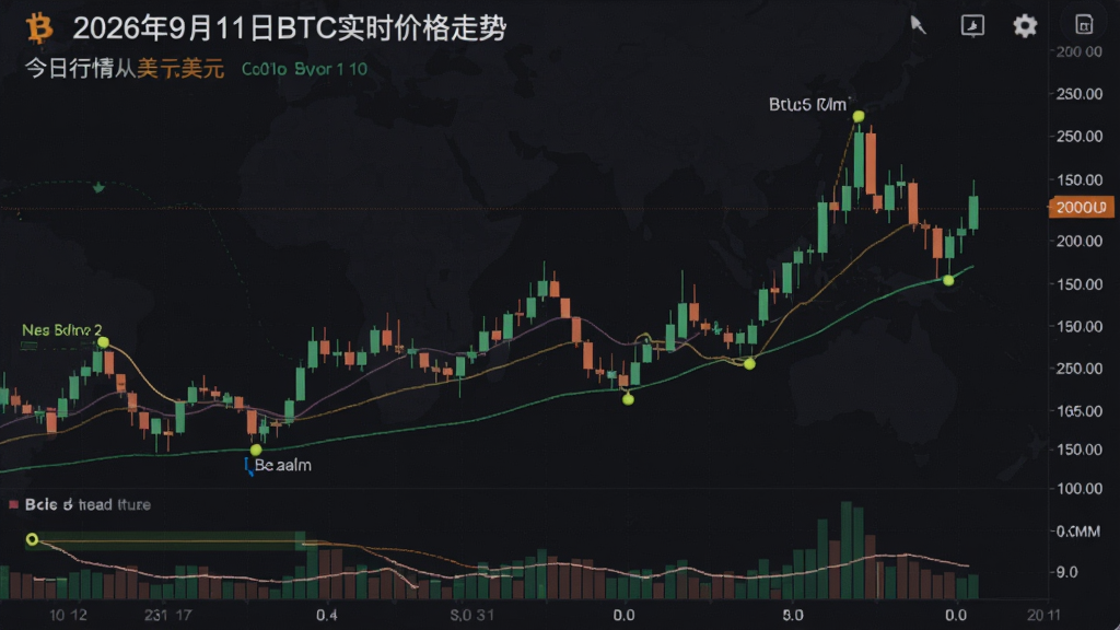 包含文字标注“2026年9月11日BTC实时价格走势”的比特币今日行情价格美元K线图,带有成交量异动标记的财经数据看板