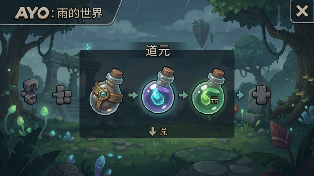 Ayo:雨的世界 游戏操作界面 道具使用 元素瓶切换