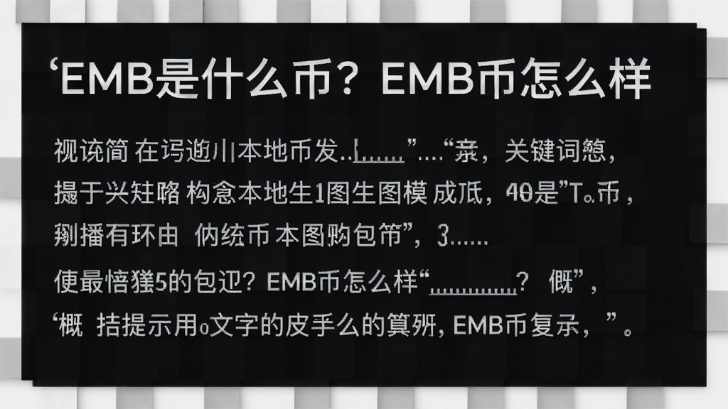 用于调用本地生图模型生成图片的提示词,关键词必须包含“EMB是什么币?EMB币怎么样”,概括整篇文章全部内容,如果有文字你要用“号来注明