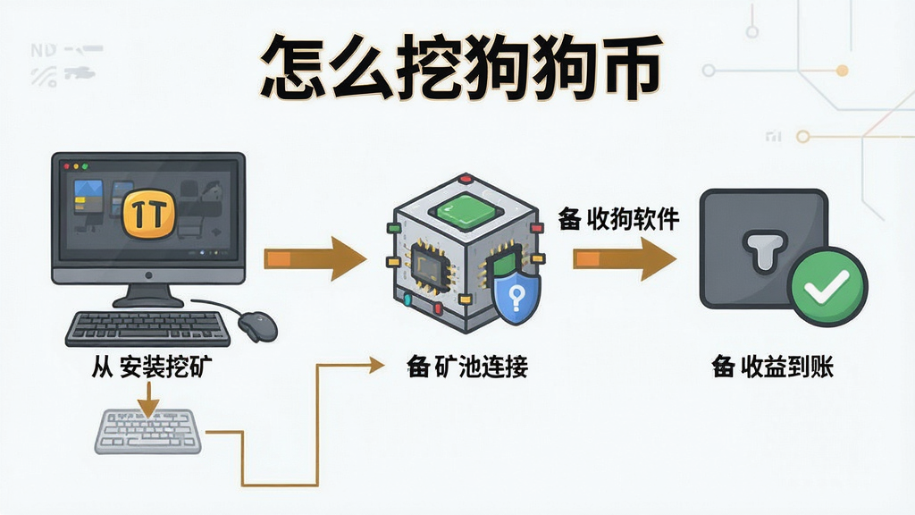 一张展示狗狗币挖矿全流程的图解,包含电脑挖矿、矿池连接、钱包设置的示意图,突出“怎么挖狗狗币”的核心操作步骤,图上标注从安装软件到收益到账的每一步