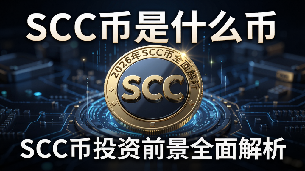 以“SCC币是什么币”为核心,一张带有SCC币3D图标和“SCC币投资前景全面解析”标题的封面图,科技感背景,金色硬币上方写着“2026年SCC币全面解析”