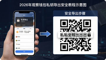 2026年观察钱包私钥导出安全教程示意图,关键词:私钥导出,画面呈现手机钱包界面与私钥二维码特写,标注“安全导出步骤”