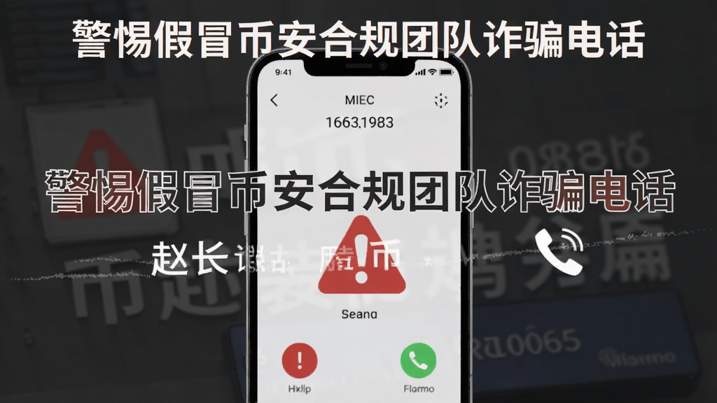 一张警示海报,中央是赵长鹏提醒用户警惕伪装成来自币安合规团队的诈骗电话的说明,手机屏幕上显示来电号码,配有红色警示标志和“警惕假冒币安合规团队诈骗电话”文字