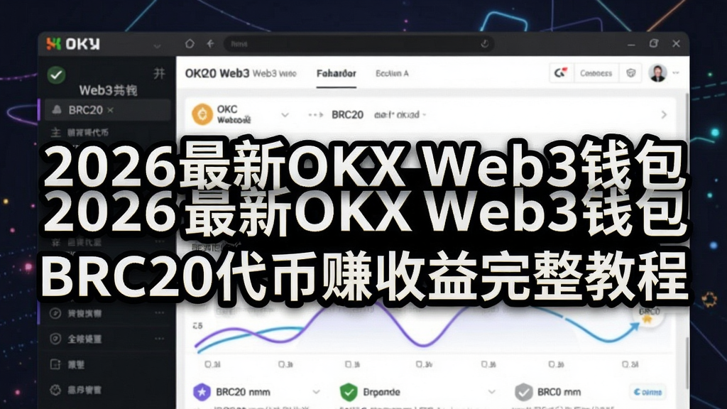 一张通俗易懂的教程封面图,展示OKX Web3钱包主界面,并突出BRC20代币赚收益流程,包含醒目文字“2026最新OKX Web3钱包BRC20代币赚收益完整教程”