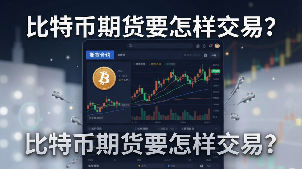 一张2026年比特币期货交易新手教程封面图,中心是比特币期货合约示意图和实时行情K线,配文字“比特币期货要怎样交易?”,整体风格现代简洁