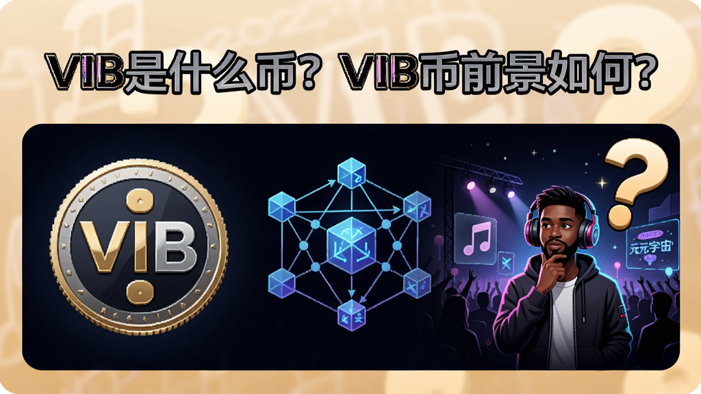 2026年VIB币新手必看,用“VIB是什么币?VIB币前景如何?”概括整篇文章,配图展示VIB代币图标、区块链网络、音乐人演出元宇宙概念,带问号思考氛围