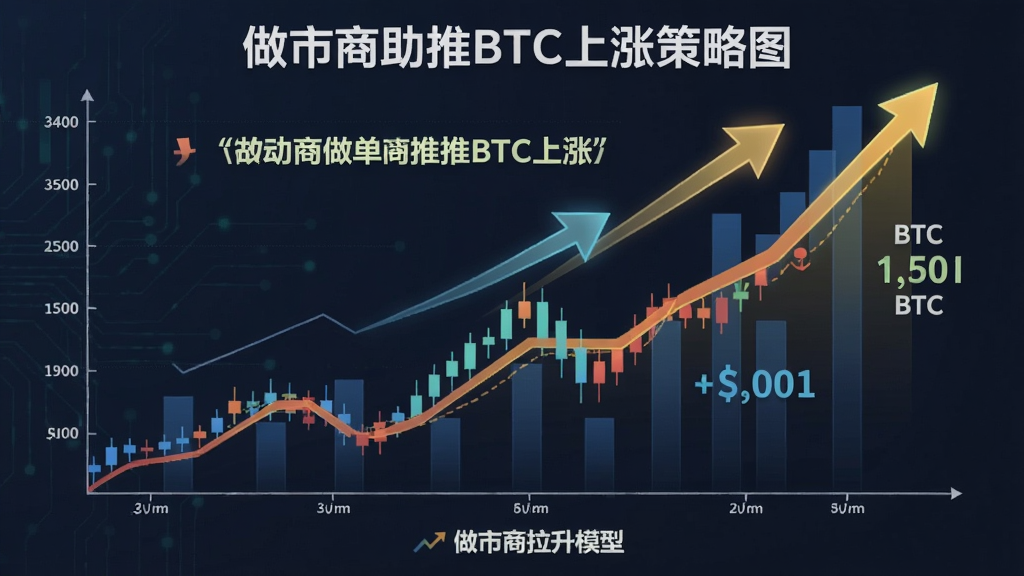 做市商助推BTC上涨策略图,关键词做市商助推BTC上涨,图解做市商如何通过大额挂单和对倒拉抬比特币价格,“做市商拉升模型”