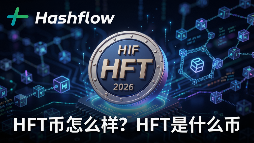 生成一张2026年HFT币新手入门全攻略的主图,包含Hashflow标志、HFT币立体图标,以及文字“HFT币怎么样?HFT是什么币”,背景为动态区块链数据流,风格科技感十足