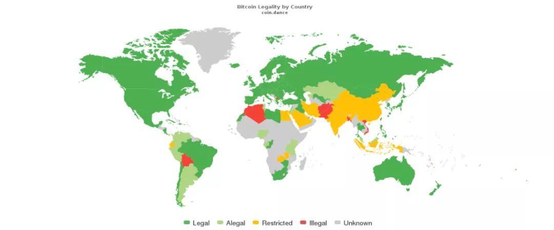 清晰的图表展示全球各国对比特币的监管态度和法律地位,关键词包含“OpenAI创始人:仍看好比特币成通用货币”中的“比特币”