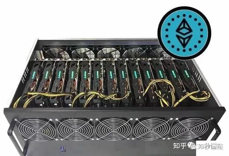 矿机内部多张显卡整齐排列,正在运行挖矿程序,屏幕上显示着哈希算力,关键词:虚拟货币挖矿教程详解
