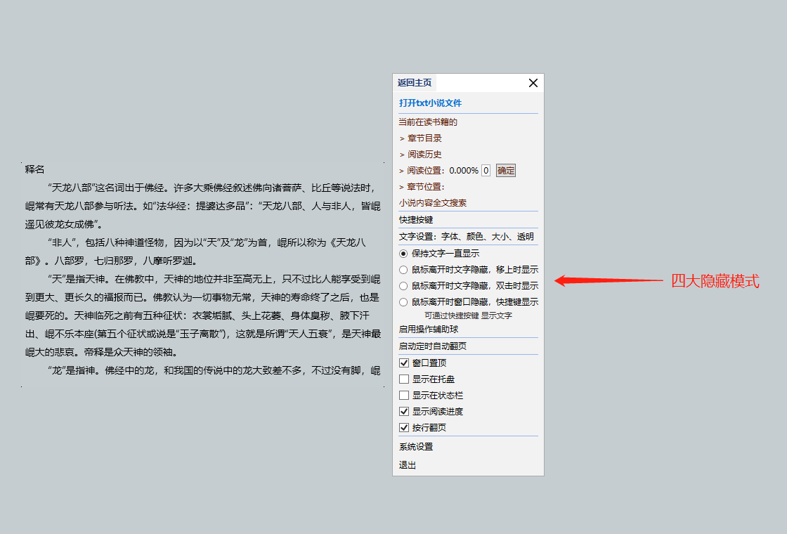 上班看小说阅读器设置界面