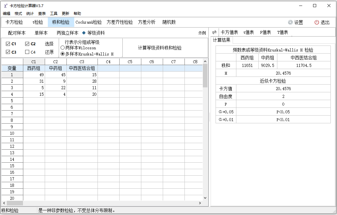 卡方检验计算器结果报告
