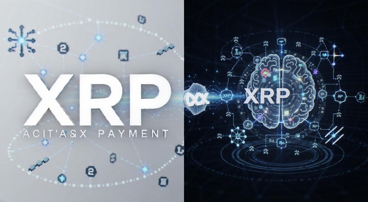一张关于“XRP”与人工智能支付概念结合的科技感概念图,体现未来金融与AI的融合