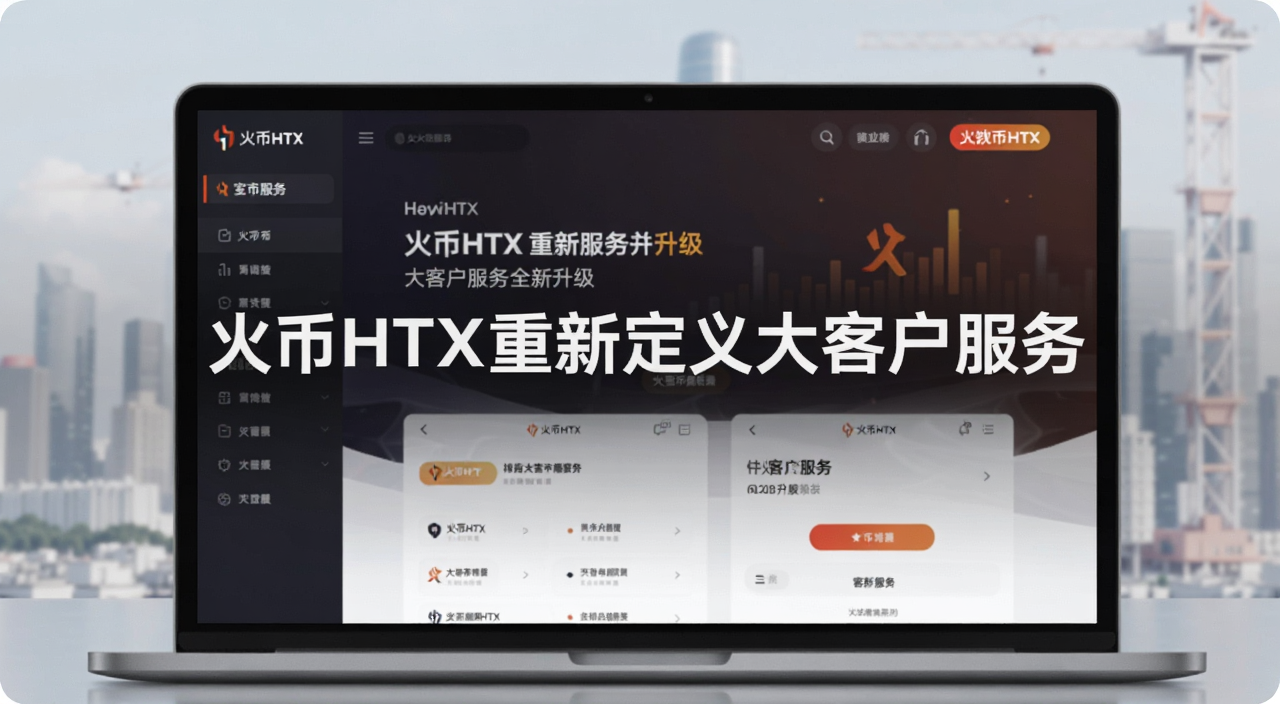 火币HTX大客户服务全新升级界面展示,用“火币HTX重新定义大客户服务”作为图片核心文字