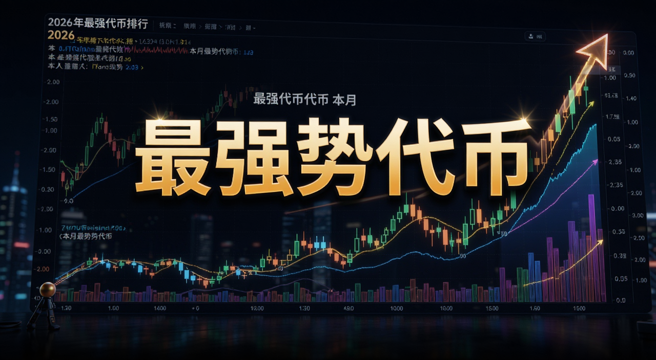 2026年最强代币排行与本月最强势代币使用攻略,代币k线图与火箭上升组合画面,写实风格,数字艺术,高度细节,8k分辨率,广角镜头,电影级光照,色彩丰富,对比度鲜明,画面中突出“最强势代币”字样