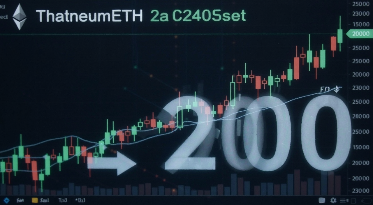 以太坊ETH上涨至2000美元新闻配图,K线图上涨趋势,数字2000醒目,风格写实