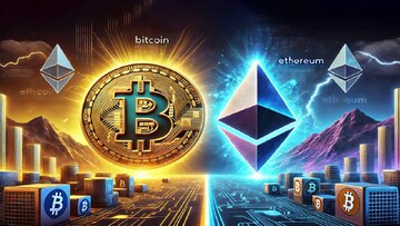 以太坊和比特币对比图,图片内容为ETH和BTC的实时价格与市值排名对比