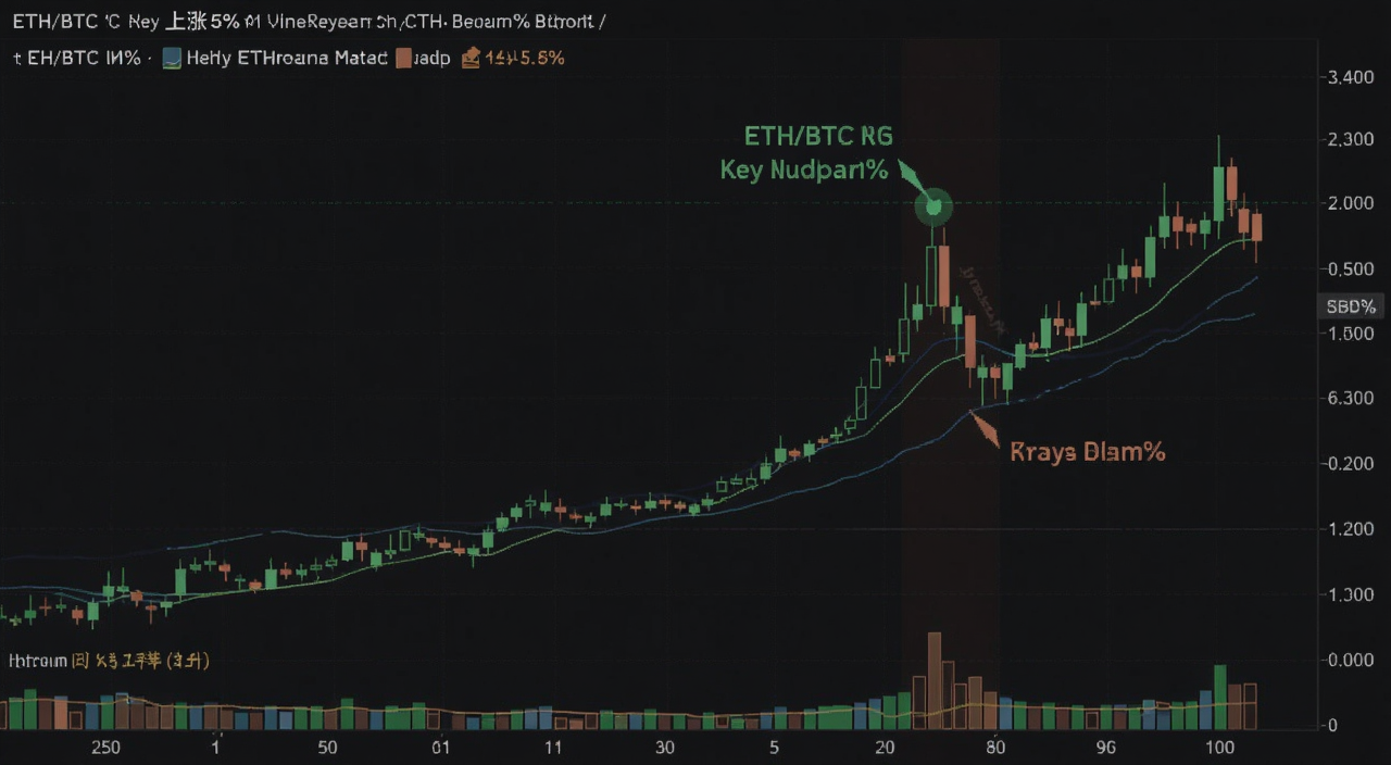 ETH/BTC��������5%��ζ��ʲô,��һ��ͼ��չʾ��̫���Ա��رһ���������K������ͼ,����ؼ�ͻ�Ƶ�