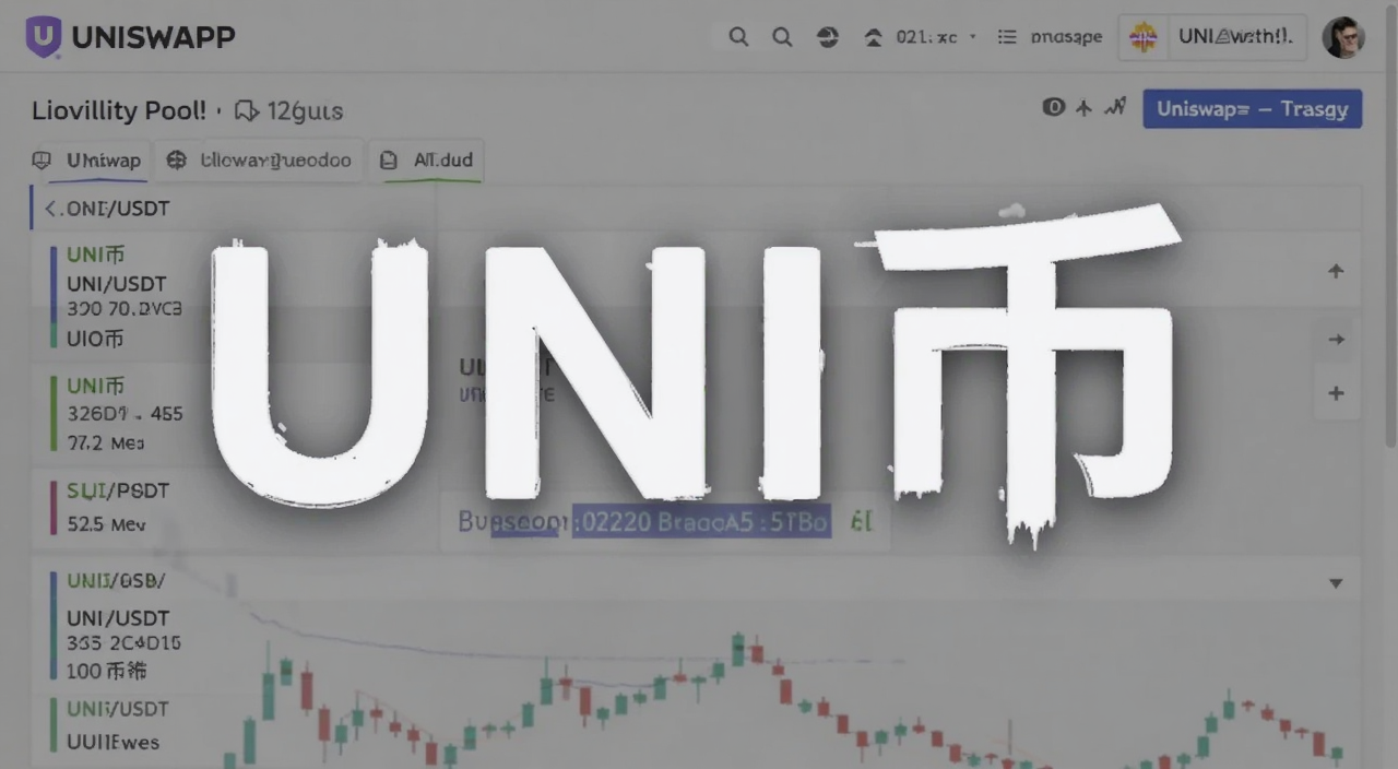 Uniswap交易界面截图,展示UNI/USDT交易对,流动性池数据,用