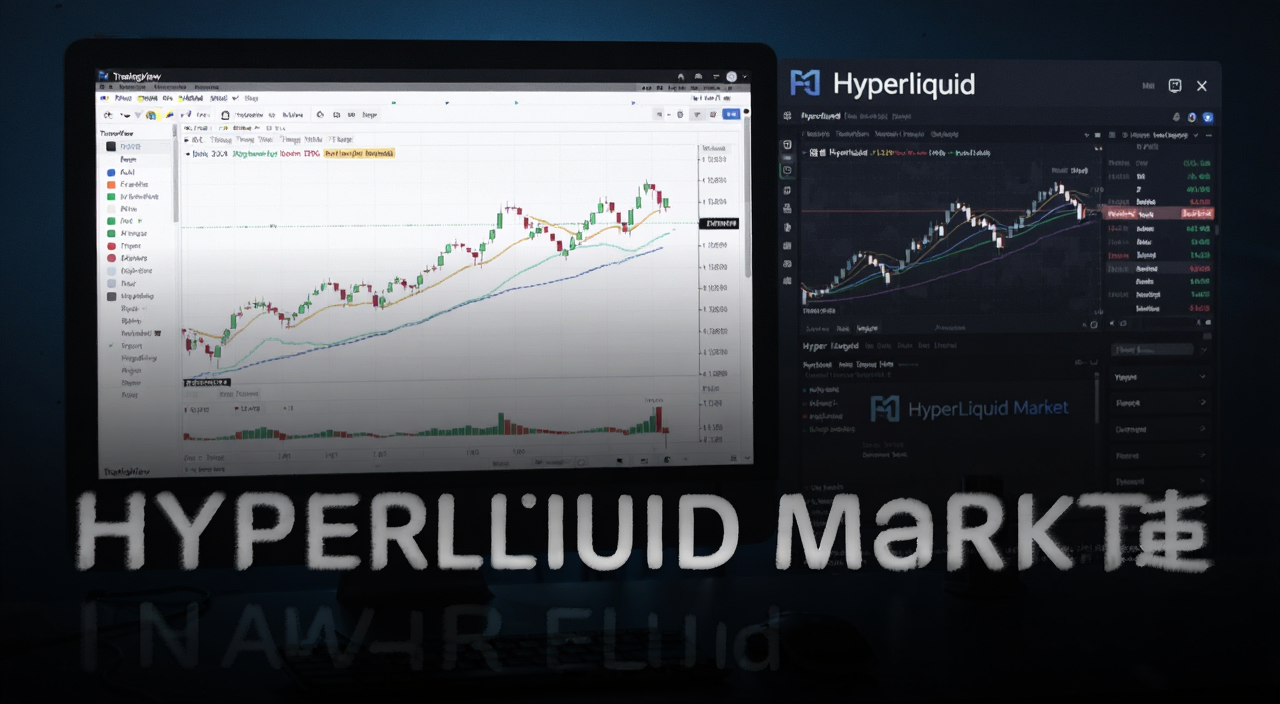 TradingView解锁Hyperliquid市场教程封面图,展示TradingView图表界面与Hyperliquid交易面板的电脑截图,现代科技风格
